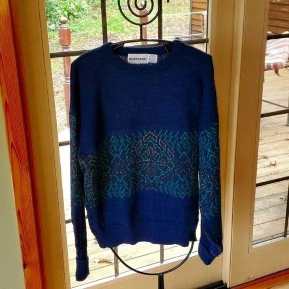 McGregor Vintage Aztek Colorful Wide Band Blocked Crew Neck Heavy Sz‎ L Sweater